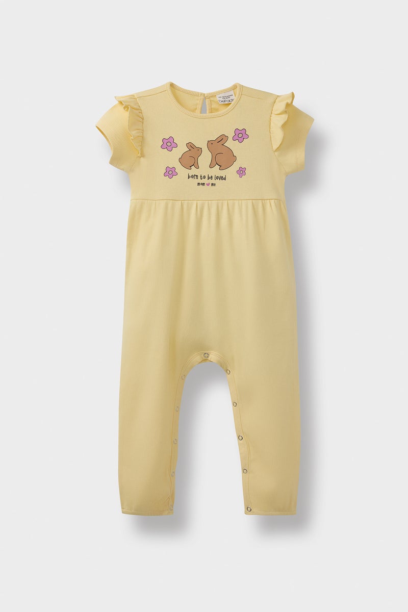 DeFacto Yellow BabyGirl Baby Girl Newborn Printed Ribbed Camisole Jumpsuit Casual - Image 1